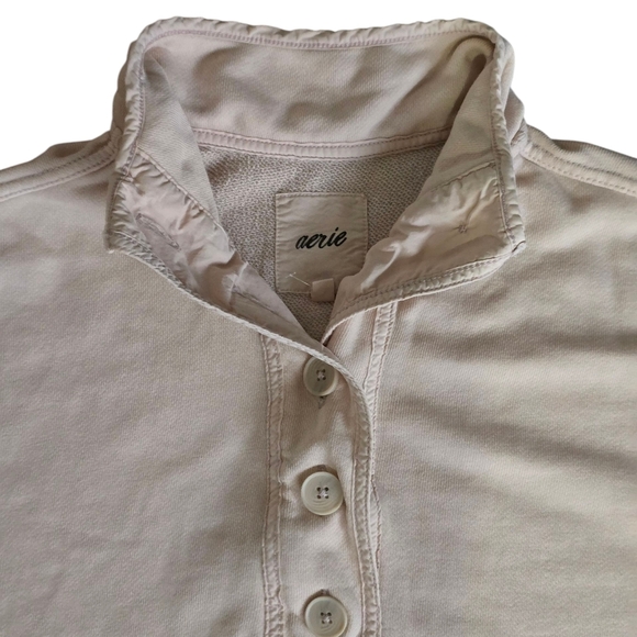 Aerie Oversized Sweatshirt Womens Nude Beige Henley Popover XS - Picture 4 of 8
